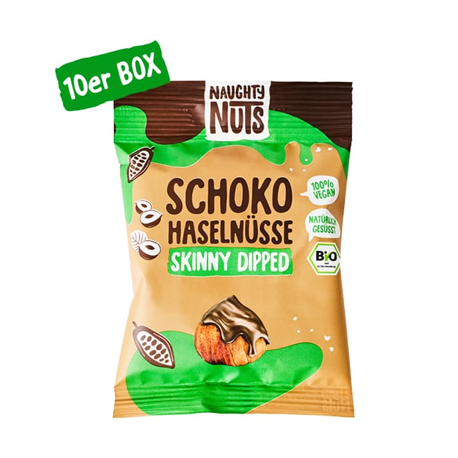 Naughty Nuts Nüsse mit Schokoladenüberzug Bio Schoko-Haselnüsse (skinny dipped) - 10er Box