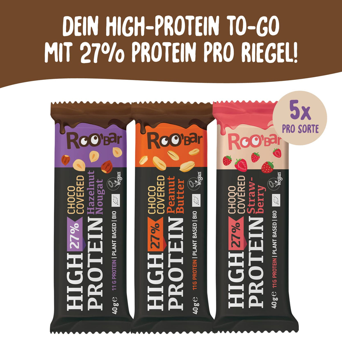 Roobar Schoko-Riegel Probierpaket Probierpaket High-Protein Schokoriegel Roobar (15 Riegel)