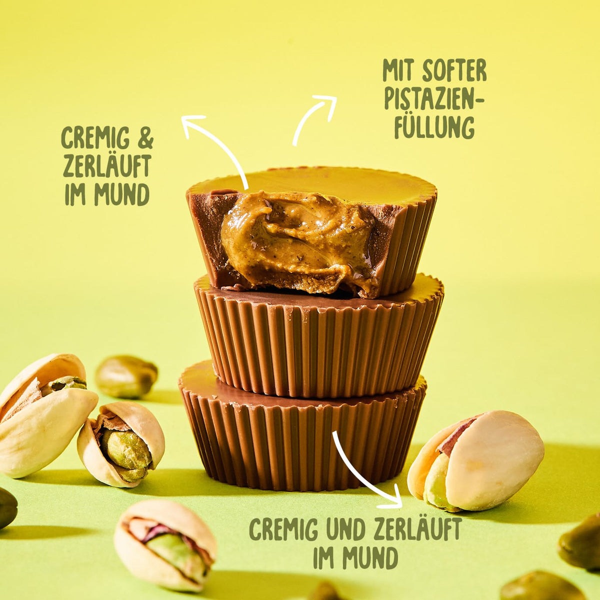 Bio Pistazienbutter Cups Salted Pistachio mit cremiger Pistazienfüllung und ganzen Pistazien